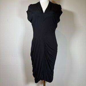 L.A.M.B. Black Draped Ruched Cap-Sleeve Jersey Dress Size Small